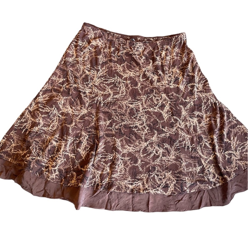 J. JILL midi skirt Brown Floral Sz Large Petite